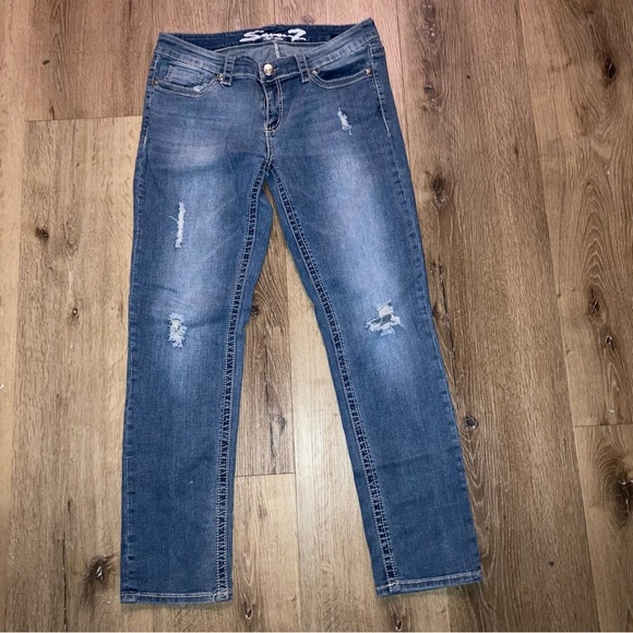 Seven7 Est 1964 Women's Distressed Blue Denim Slim Straight Jeans Size 31 | Y2K - Picture 1 of 11